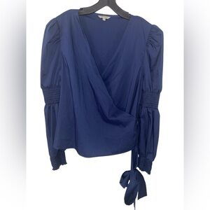 Petite Studio long sleeve navy blue blouse